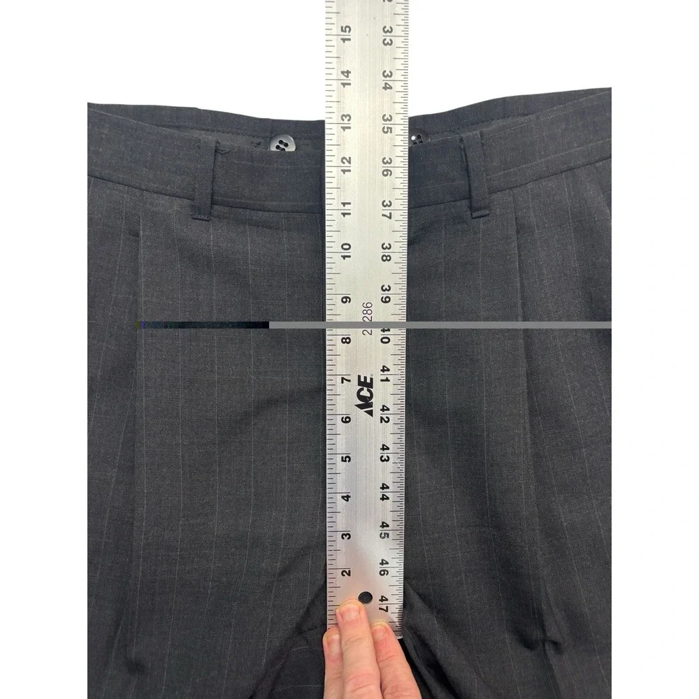 vtg 90s Sterling & Hunt 42L 36x31 Charcoal Stripe 2pc Pant Suit USA‎ 100% Wool